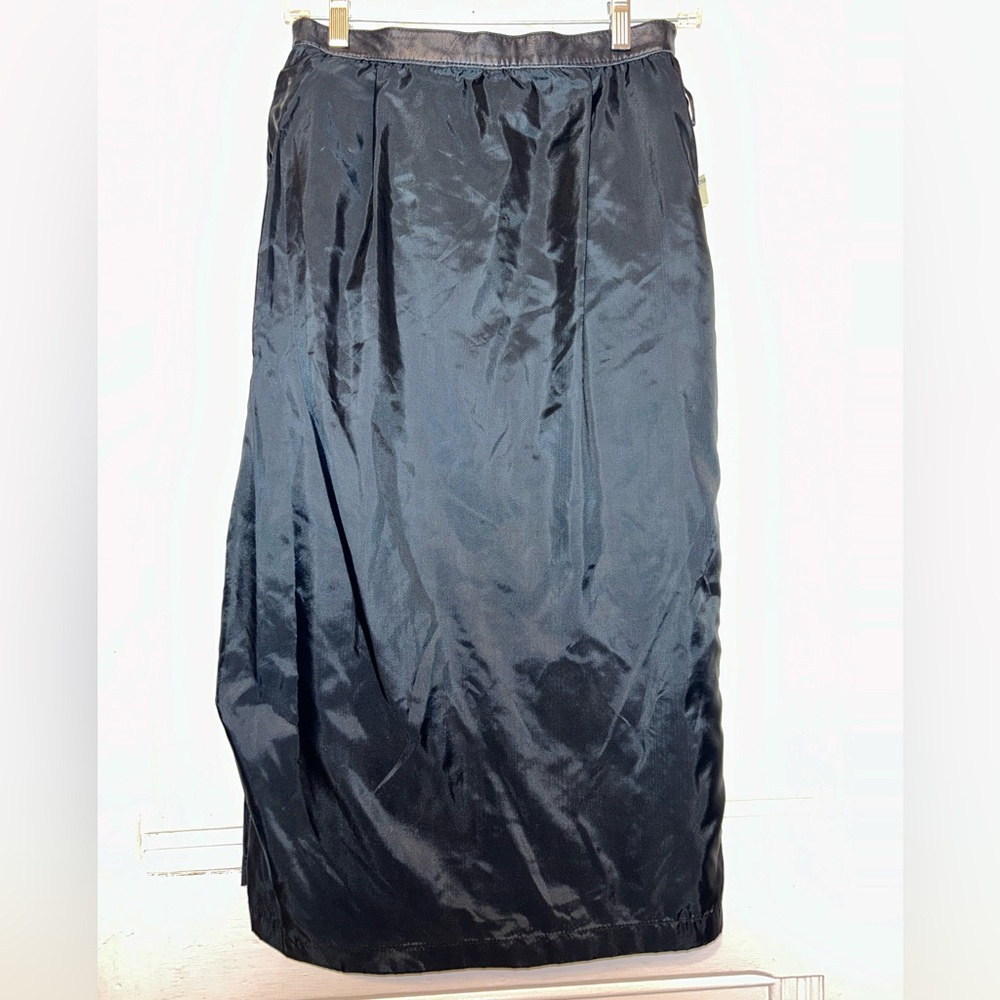 Vintage Laurice Black Leather Midi Side Slit Lined Skirt - Picture 5 of 10